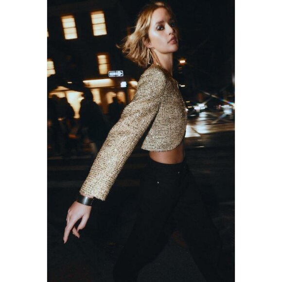 ZARA CROPPED TEXTURED JACKET WITH METALLIC THREAD - Picture 7 of 10